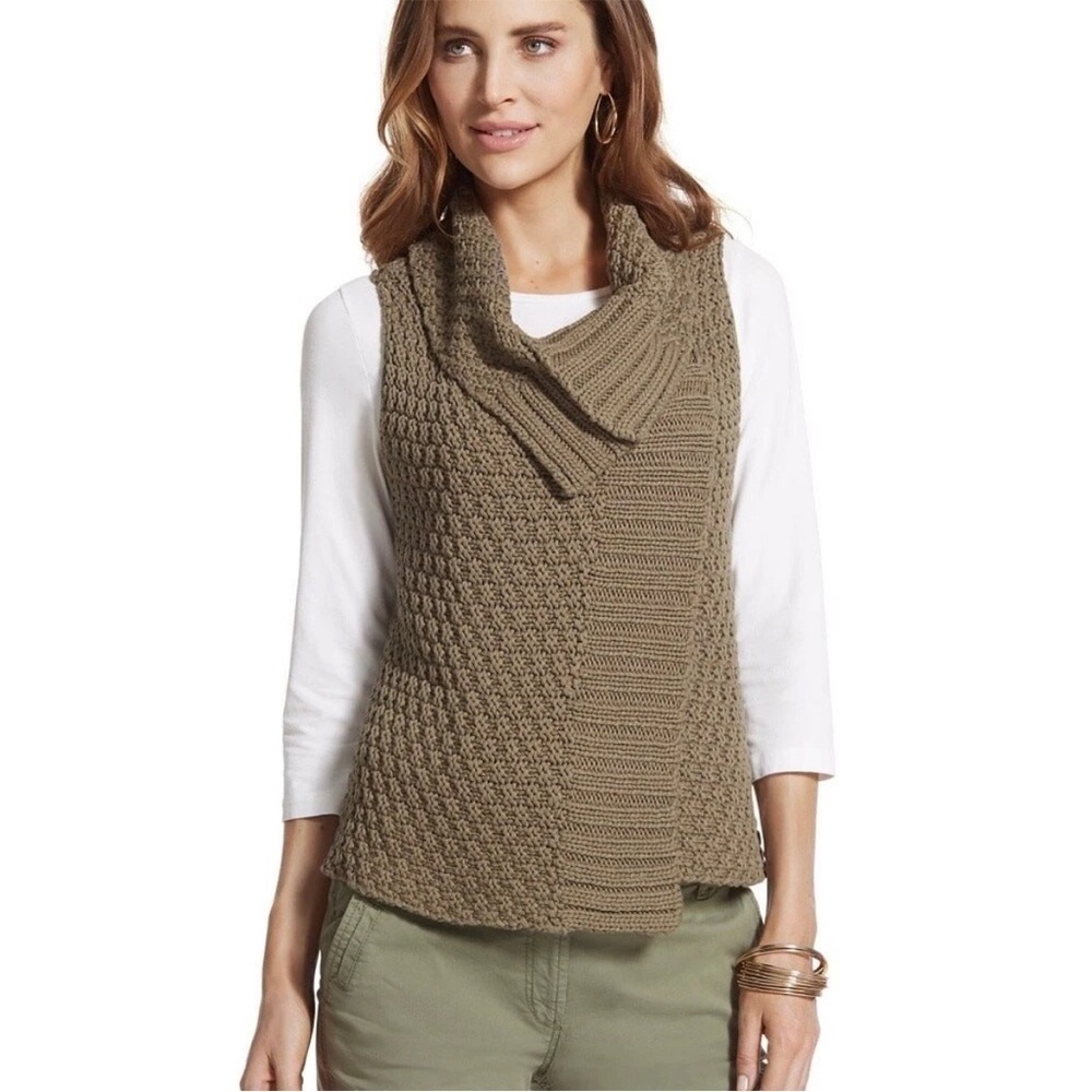 Chicos Convertible Ramsey Olive Green Vest Sweater Sleeveless NWT